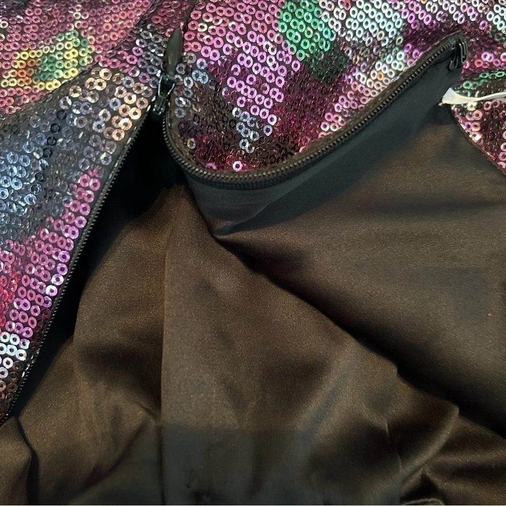 T Tahari Helena Black/Multi Color Floral Sequin Sleeveless Pleated Collar Dress - Picture 13 of 16